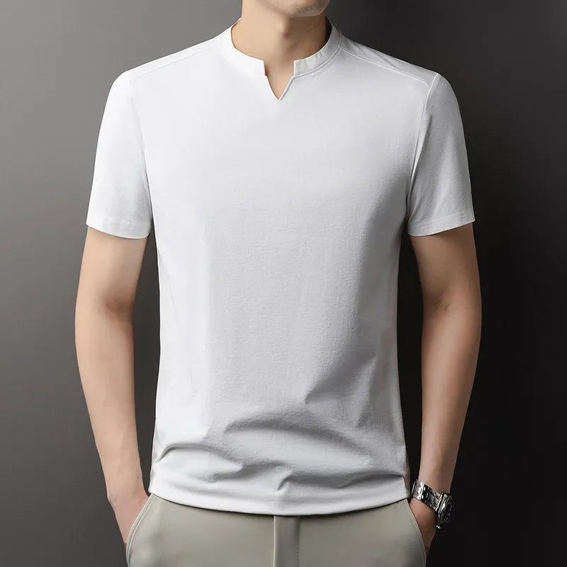 Noxwear - Korean Men's Casual and Fashionable Small V-neck Solid Color Short Sleeved T-shirt Comfortable Summer Versatile Top