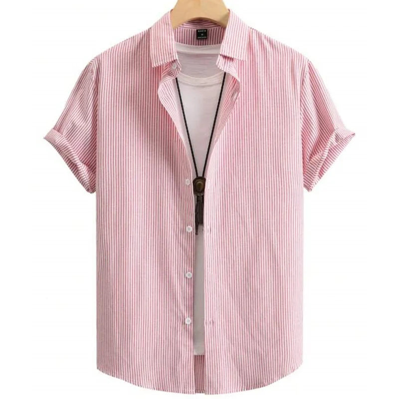 Noxwear - Hawaiian Shirts For Men 3d Stripe Print High-Quality Men'S Clothing Loose Oversized Shirts And Blooms Summer Casual Short Sleeve
