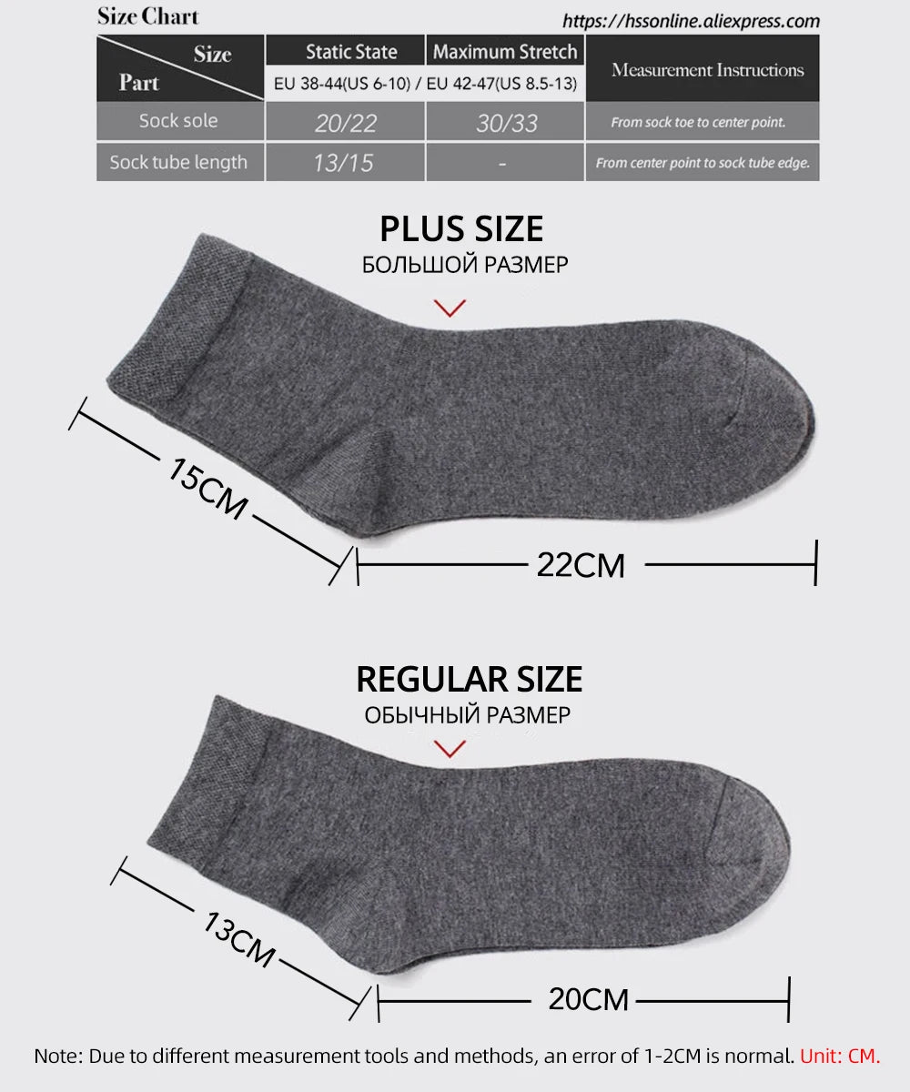Noxwear - HSS 5/10 Pairs Men's Cotton Blend Socks Black Business Men Socks Soft Breathable Summer Winter for Male Socks Plus Size (6.5-14)