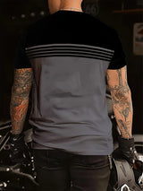 Noxwear - Fashionable men's summer new striped print comfortable breathable round neck T-shirt outdoor casual top