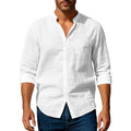 Noxwear - Cotton Linen Shirt for Men Henley Neck Solid Color Lightweight Breathable Slim Fit Single Breasted Shirt Long Sleeve Button Up