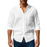 Noxwear - Cotton Linen Shirt for Men Henley Neck Solid Color Lightweight Breathable Slim Fit Single Breasted Shirt Long Sleeve Button Up