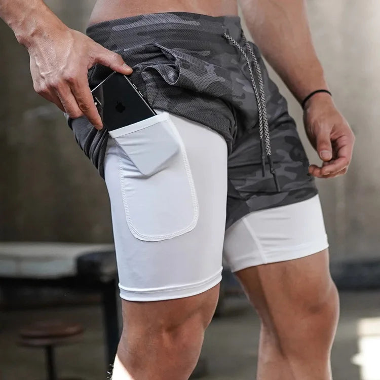Noxwear - Camo Running Shorts Men Gym Sports Shorts 2 In 1 Quick Dry Workout Training Gym Fitness Jogging Short Pants Summer Men Shorts