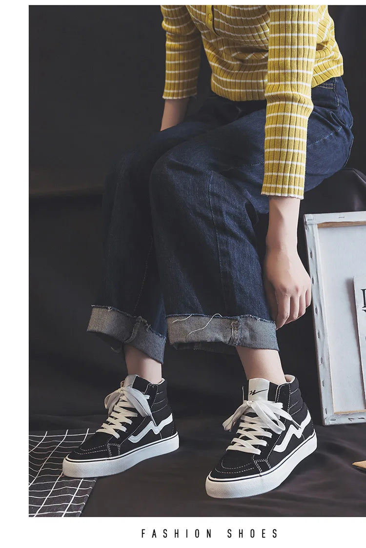 Noxwear - Spring New Shoes for Men Women Canvas Casual Shoes High Tops Flat Skateboard Vulcanized Shoes Lovers Cool Lace-up Sneaker
