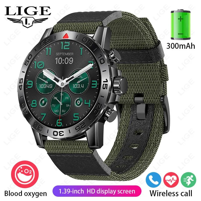 Noxwear - LIGE GPS Smart Watch Men LED Flashlight Compass Waterproof Bluetooth Call Health Watches Voice Assistant Military Smartwatch Men