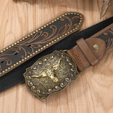Noxwear - Western Cowboy Belt Cowhead Big Plate Buckle Trend Retro Belt Punk Style Pu Leather Belt
