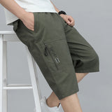 Noxwear - Mens Cargo Shorts Knee Pants Zipper Pocket Summer Cotton Shorts Climbing Jogger Elastic Waist Sports Wear