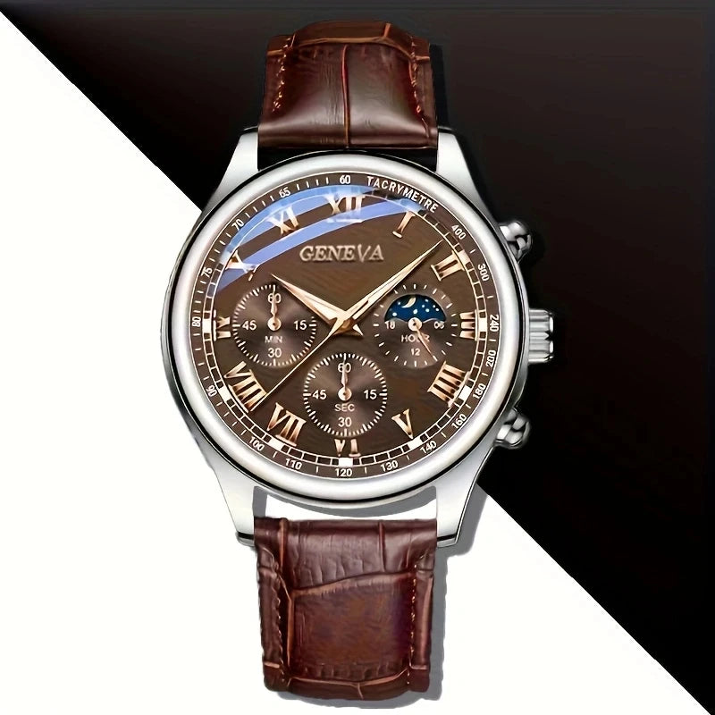 Noxwear - GENEVA High Quality Men's Luxury Belt Fashion Quartz Watch Men Round Business Student Sport Waterproof Glow Clock