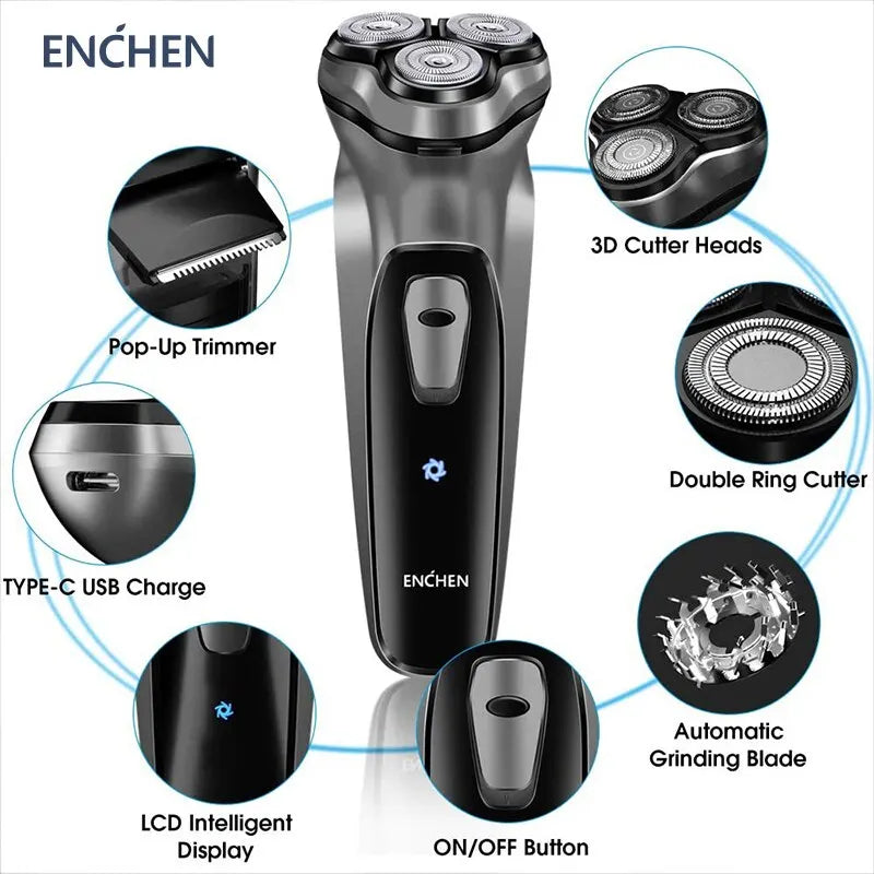 Noxwear - ENCHEN Blackstone Electrical Rotary Shaver for Men 3D Floating Blade Washable Type-C USB Rechargeable Shaving Beard Machine