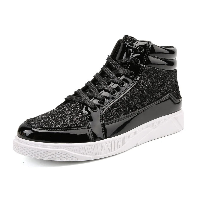 Noxwear - Men's Boots Nightclubs Fashiona Sequins With Diamonds Gold Leather Boots Trendy High Top Sports Casual Shoes Large Size 38-48