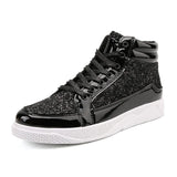 Noxwear - Men's Boots Nightclubs Fashiona Sequins With Diamonds Gold Leather Boots Trendy High Top Sports Casual Shoes Large Size 38-48
