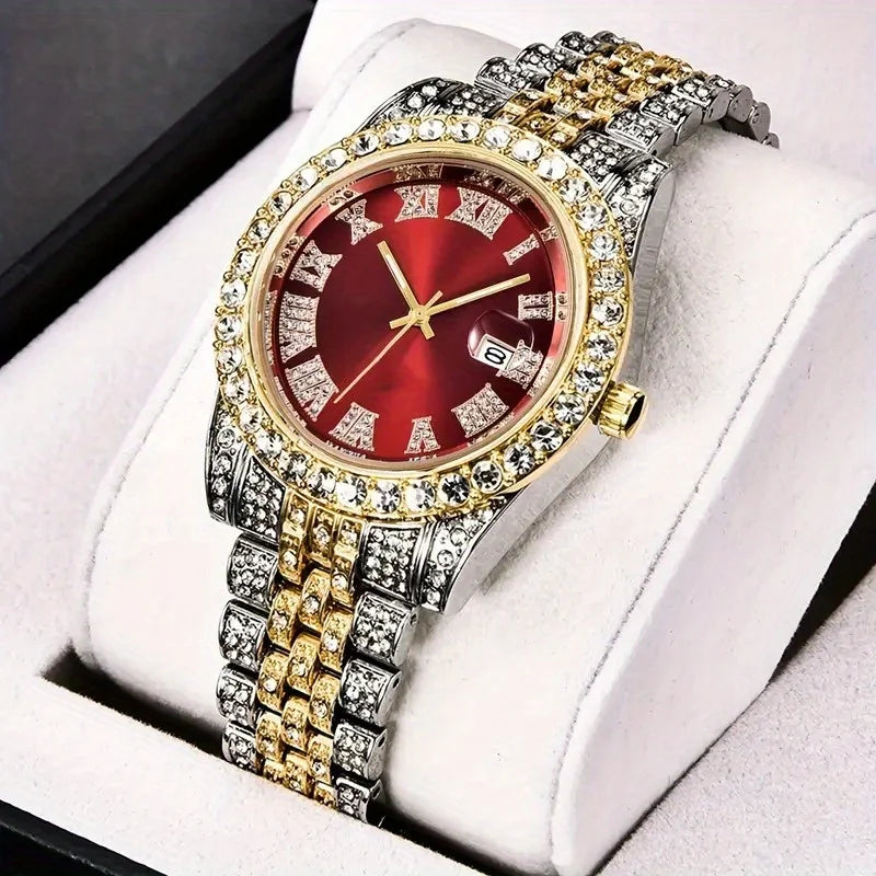Noxwear - Mens Hip Hop Watch VintagInspired Retro Quartz Timepiece with Oversized Rhinestone Dial and Durable Stainless Steel Band for Men