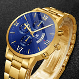 Noxwear -  Mens Fashion Business Quartz Watch Fashion Fake Three Eye Six Pin Calendar Men Watch Stainless Steel Belt Men Watches