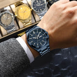 Noxwear - POEDAGAR Sport Original Men Clock Quartz Date Week Luxury Man Wristwatch Waterproof Luminous Stainless Steel Men's Watches Reloj