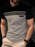 Noxwear - Fashionable men's summer new striped print comfortable breathable round neck T-shirt outdoor casual top