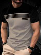 Noxwear - Fashionable men's summer new striped print comfortable breathable round neck T-shirt outdoor casual top