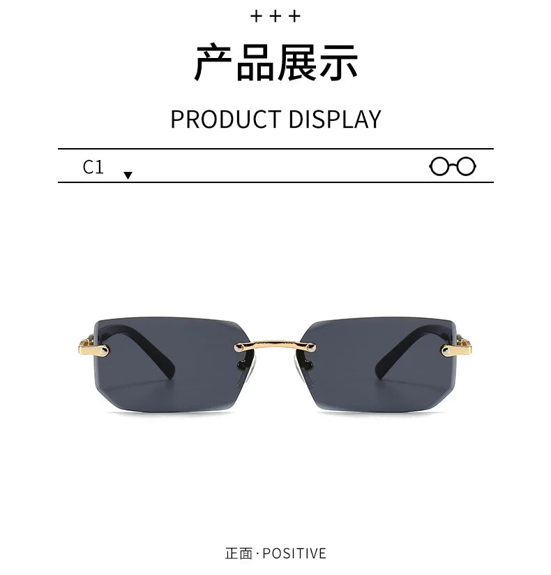 Noxwear - Rimless Sunglasses Rectangle Fashion Popular Women Men Shades Small Square Sun Glasses For Female Male Summer Traveling Oculos