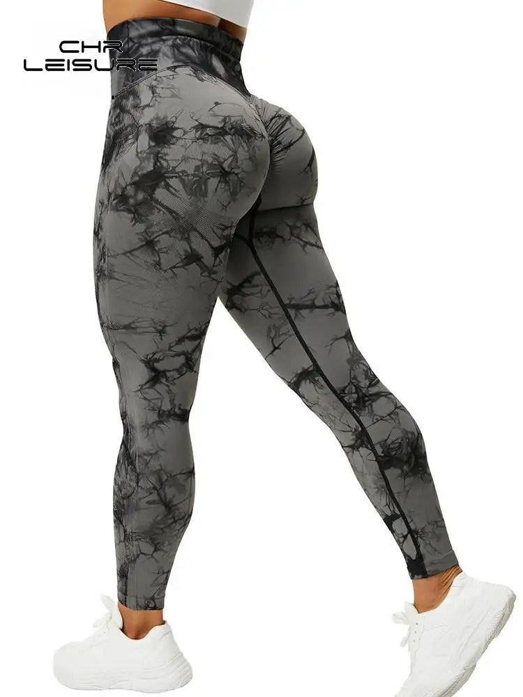 Noxwear CHRLEISURE Tie Dye Push Up High Waist Leggings Stretch Athletic Women Sexy Pants Casual Seamless Gym Knitting Leggings Femme