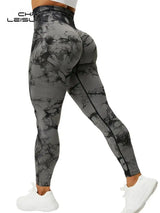 Noxwear CHRLEISURE Tie Dye Push Up High Waist Leggings Stretch Athletic Women Sexy Pants Casual Seamless Gym Knitting Leggings Femme