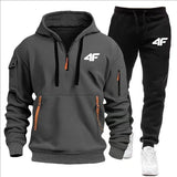 Noxwear-Men's tracksuit zipper hood multi-pocket and protective pants casual jogging tracksuit fall/winter 2-piece setLarge size S-3XL