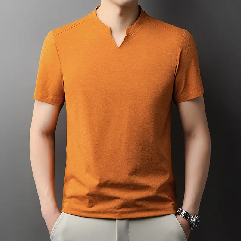 Noxwear - Korean Men's Casual and Fashionable Small V-neck Solid Color Short Sleeved T-shirt Comfortable Summer Versatile Top