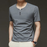 Noxwear - 2025 New Men's Business Casual Three Button V-neck Short Sleeved T-shirt Korean Style Summer Comfortable Versatile Top