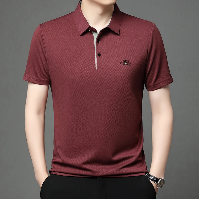 Noxwear - New Men's Business Casual Short Sleeved Shirt with Badge Solid Color Polo Shirt Fashionable Breathable Comfortable Versatile Top
