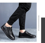 Noxwear - New Shoes for Men Genuine Leather Casual Shoes Spring Autumn Cool Black Flat Skateboard Shoes Youth Fashion Slip-on Sneakers