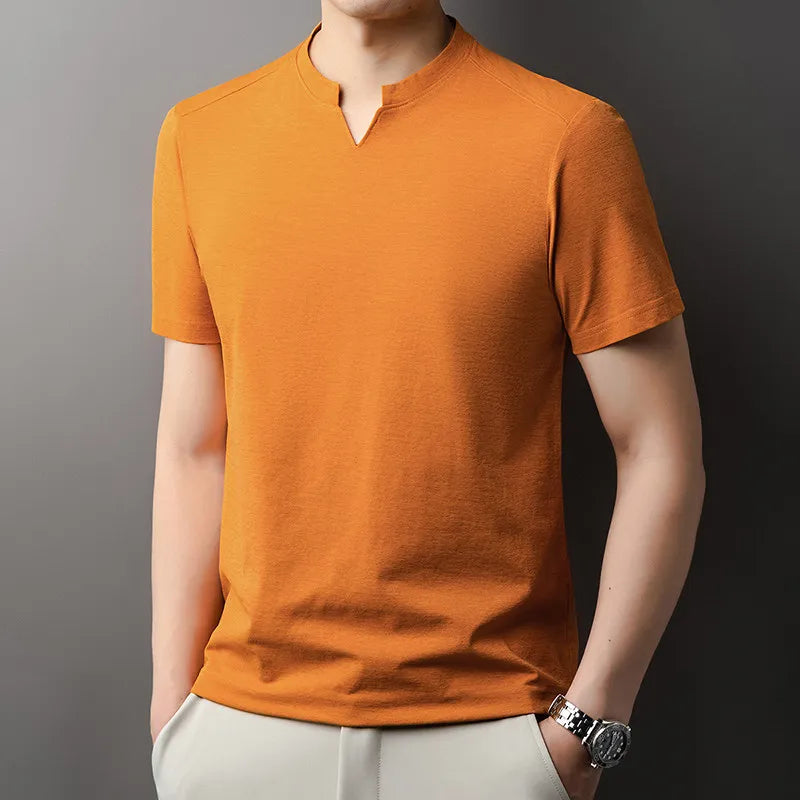 Noxwear - Korean Men's Casual and Fashionable Small V-neck Solid Color Short Sleeved T-shirt Comfortable Summer Versatile Top