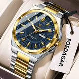 Noxwear - POEDAGAR Sport Original Men Clock Quartz Date Week Luxury Man Wristwatch Waterproof Luminous Stainless Steel Men's Watches Reloj