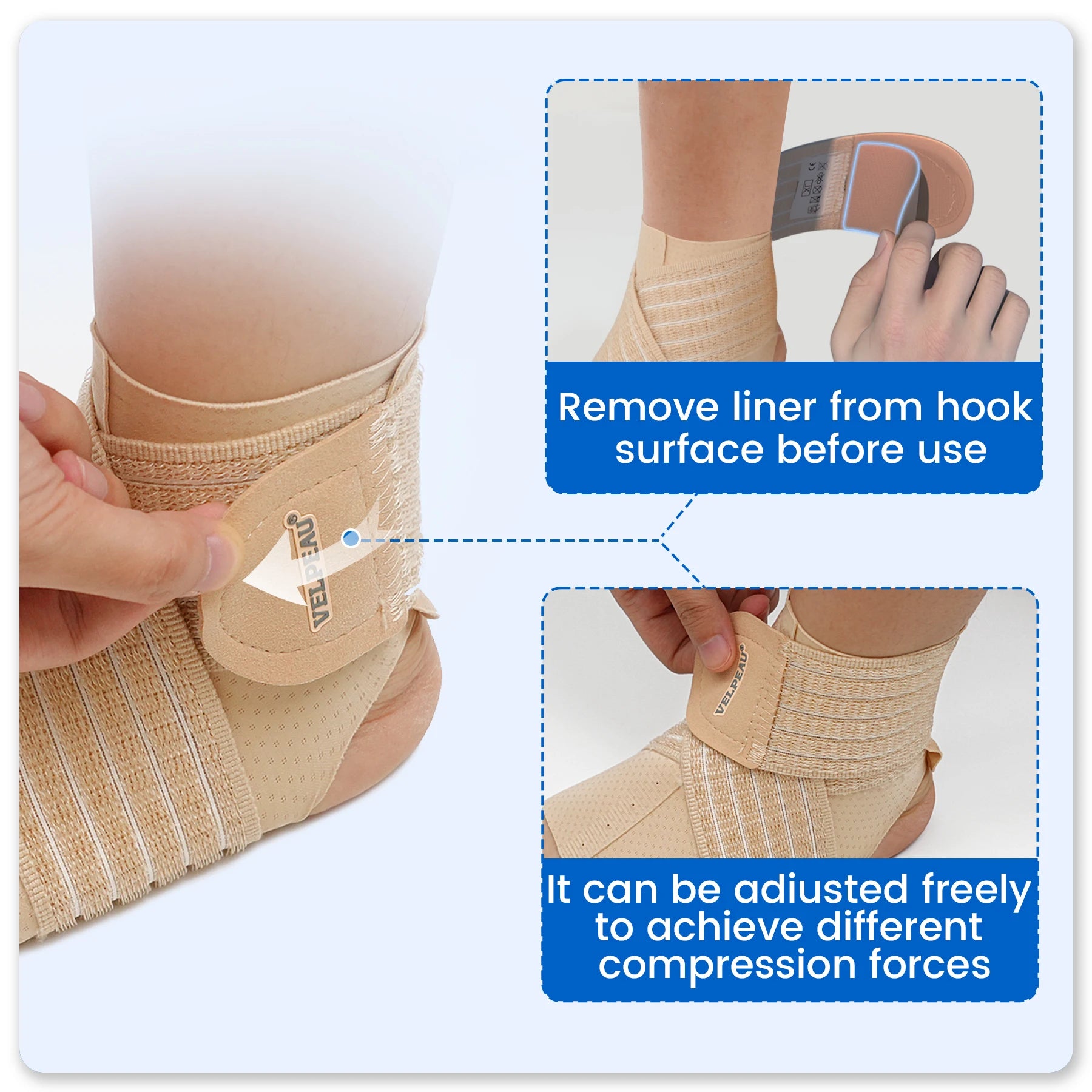 Noxwear - VELPEAU Ankle Compression Sleeve for Achilles Tendinitis and Plantar Fasciitis, Adjustable Ankle Support Universal for Both Feet