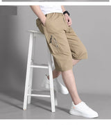 Noxwear - Mens Cargo Shorts Knee Pants Zipper Pocket Summer Cotton Shorts Climbing Jogger Elastic Waist Sports Wear