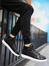 Noxwear - Men's Boots Nightclubs Fashiona Sequins With Diamonds Gold Leather Boots Trendy High Top Sports Casual Shoes Large Size 38-48