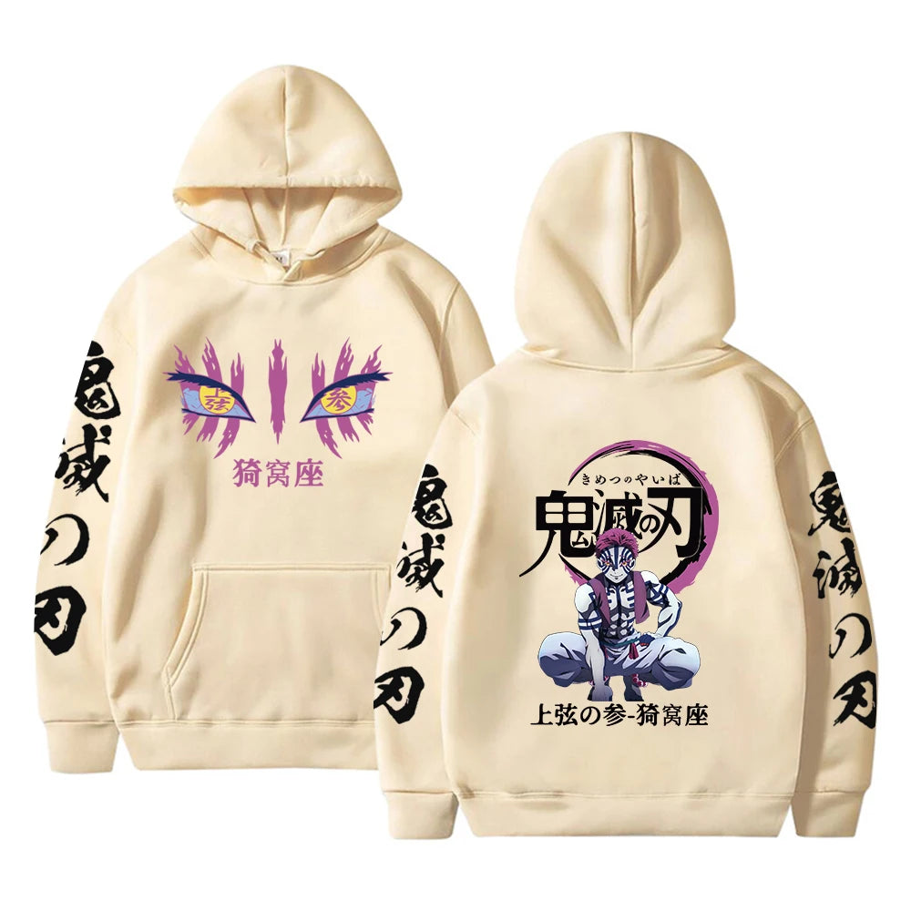 Noxwear-Japanese Anime Demon Slayer Hoodies for Men Akaza Manga Graphic Streetwear Pullover Hoody Long Sleeve Fleece Hooded Sweatshirt