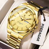 Noxwear - POEDAGAR Sport Original Men Clock Quartz Date Week Luxury Man Wristwatch Waterproof Luminous Stainless Steel Men's Watches Reloj