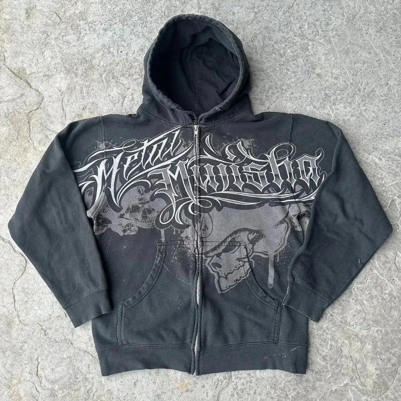 Noxwear Anime Hoodies in dark tones featuring bold chest graphic print with abstract urban design for oversized streetwear style.
