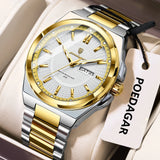 Noxwear - POEDAGAR Sport Original Men Clock Quartz Date Week Luxury Man Wristwatch Waterproof Luminous Stainless Steel Men's Watches Reloj