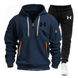Noxwear-Men new autumn and winter multi-pocket zipper long-sleeved hoodie + sports and leisure pants two-piece fitness jogging suit