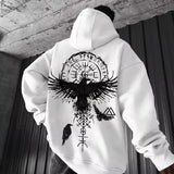 Men’s hooded sweatshirt in light color with dreamcatcher graphic print, streetwear style.