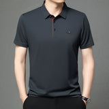 Noxwear - New Men's Business Casual Short Sleeved Shirt with Badge Solid Color Polo Shirt Fashionable Breathable Comfortable Versatile Top
