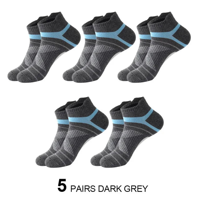Noxwear - 5 Pairs High Quality Socks Men Summer Outdoor Casual Cotton Socks Short Breathable Black Ankle Socks Run Sports Socks Size 38-45
