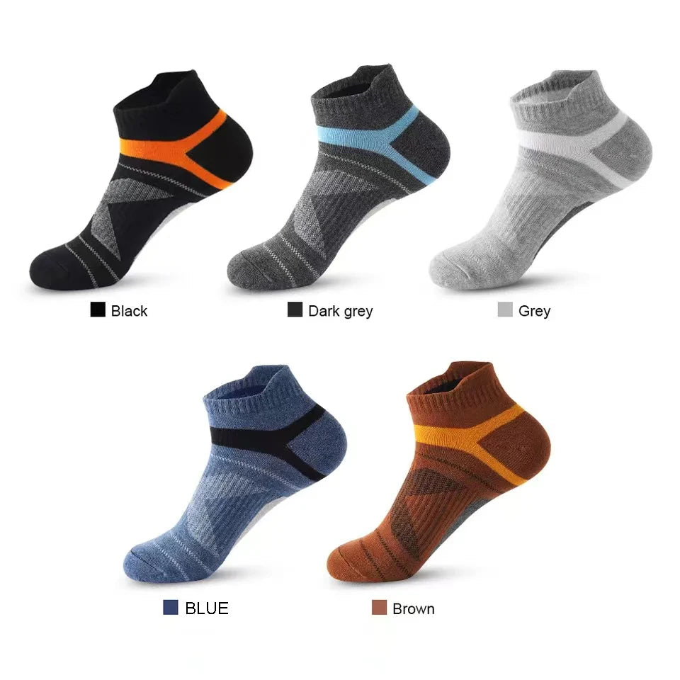 Noxwear - 5 Pairs High Quality Socks Men Summer Outdoor Casual Cotton Socks Short Breathable Black Ankle Socks Run Sports Socks Size 38-45