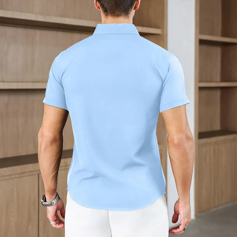 Noxwear -New Men's Business Casual Solid Color Short Sleeved Shirt for Summer Fashion No Ironing Comfortable and Versatile Top