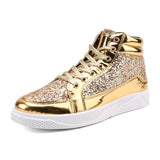 Noxwear - Men's Boots Nightclubs Fashiona Sequins With Diamonds Gold Leather Boots Trendy High Top Sports Casual Shoes Large Size 38-48
