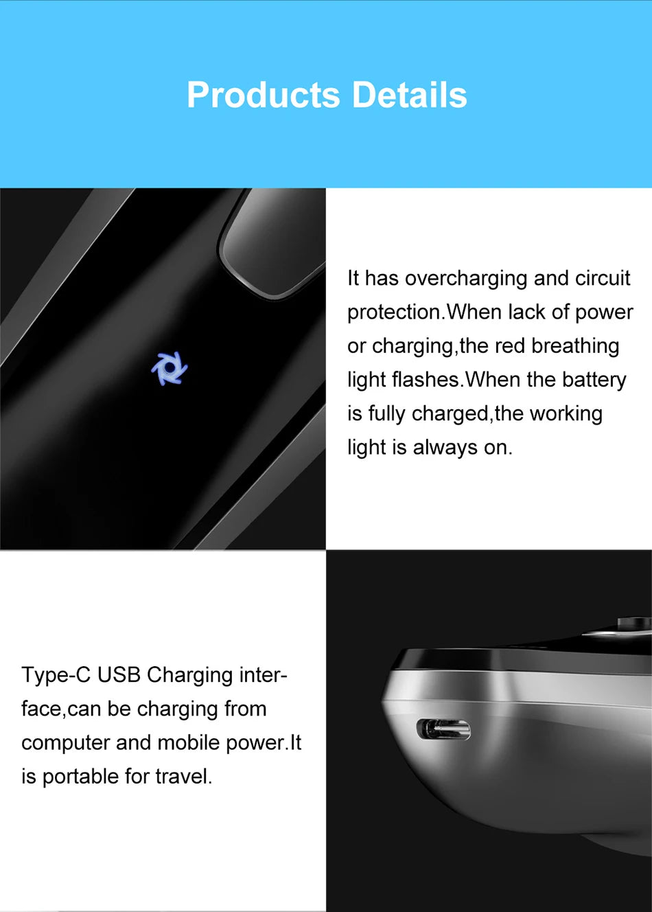 Noxwear - ENCHEN Blackstone Electrical Rotary Shaver for Men 3D Floating Blade Washable Type-C USB Rechargeable Shaving Beard Machine