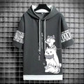 Noxwear - Japan Fashion Men's Hoodies Summer Men Clothing Cartoon Casual Harajuku Streetwear Print Hooded Top Short Sleeve Sweatshirts Men