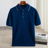 Noxwear - 100% Merino wool men's lapel short sleeved sweater T-shirt new knitted casual business men's pullover sweater wool T-shirt summe