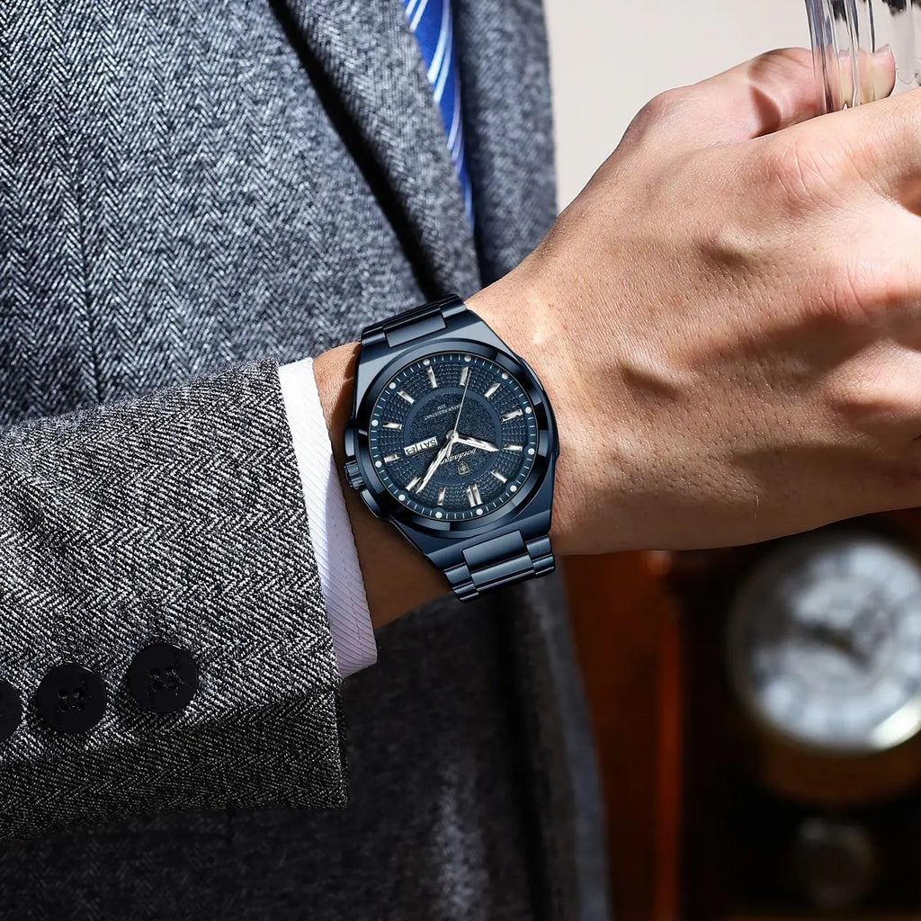 Noxwear - POEDAGAR Sport Original Men Clock Quartz Date Week Luxury Man Wristwatch Waterproof Luminous Stainless Steel Men's Watches Reloj