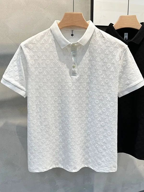 Noxwear - Summer New Men's Lop-up Hollow Short-sleeved Polo Tee Shirt Ice Silk Breathable Business Fashion T-Shirt Male Brand Clothes