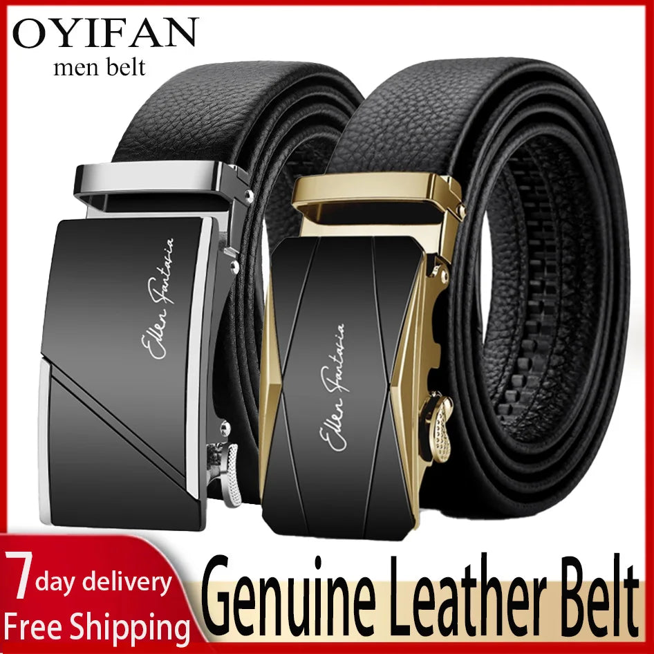 Noxwear - OYIFAN Men Belt Genuine Leather Belt for men Automatic belts Adjustable waistband Business belts 허리띠